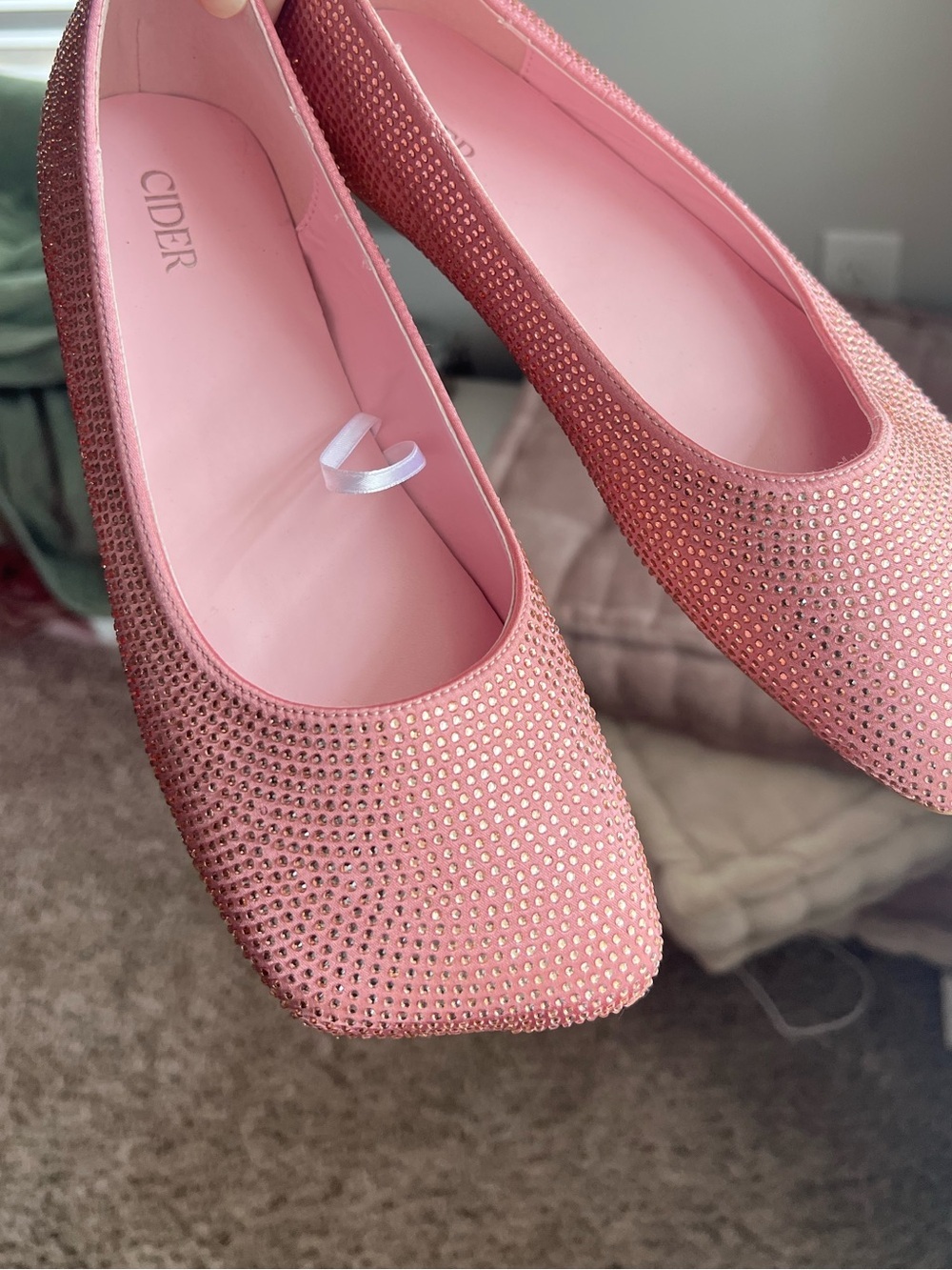 CIDER Pink Crystal Square Toe Ballet Flats Bedazzled